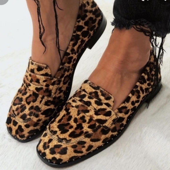 Something Navy Cheetah Leopard Calf Hair Leather Loafers Blogger Women's Size 7 - Picture 2 of 14